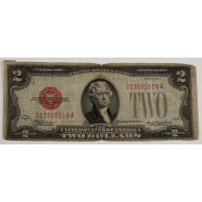 UNITED STATES OF AMERICA 1928 , TWO 2 DOLLARS BANKNOTE . ERROR . FLAP / FOLD ON TOP 